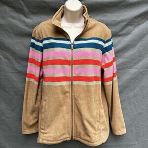 Land's End Brown Striped Fleece Jacket Women's Size Large